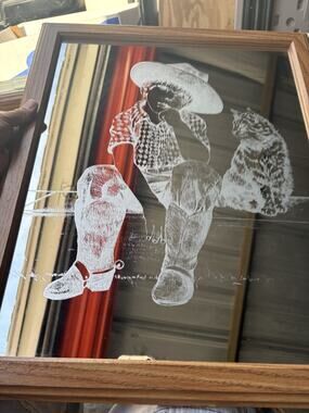 Vintage Boy With A PET With Ribbon Etched Mirror. Lot 2